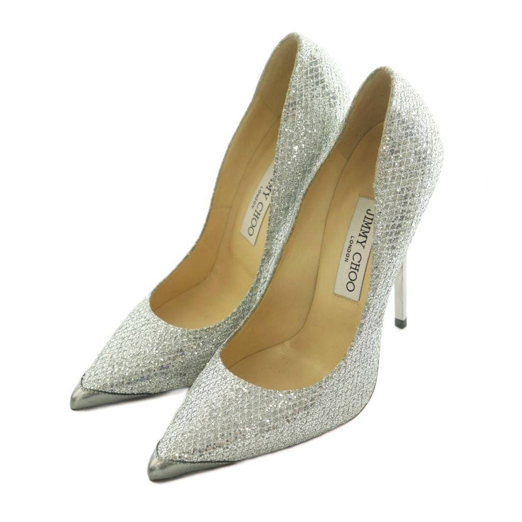 ジミーチュウ JIMMY CHOO ANOUK パンプス ポインテッドトゥ ピンヒール グリッター 36.5 23.5cm シルバーカラー /MI ■OS