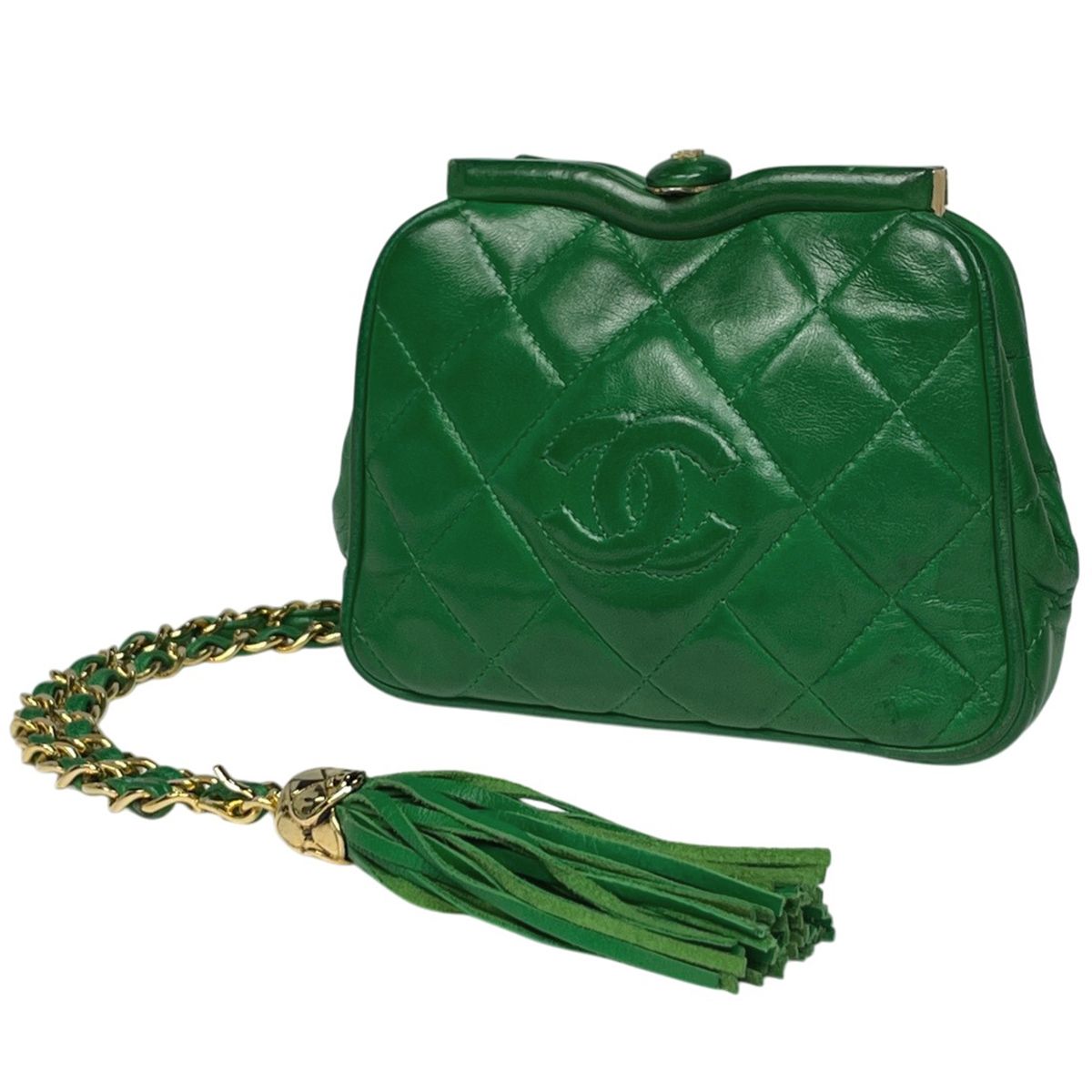シャネル CHANEL ココマーク チェーン ショルダーバッグ 2WAY がま口 レザー グリーン レディース 【中古】
