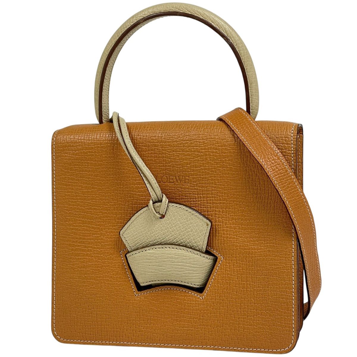ロエベ LOEWE バルセロナ ハンドバッグ 2WAY レザー オレンジ イエロー