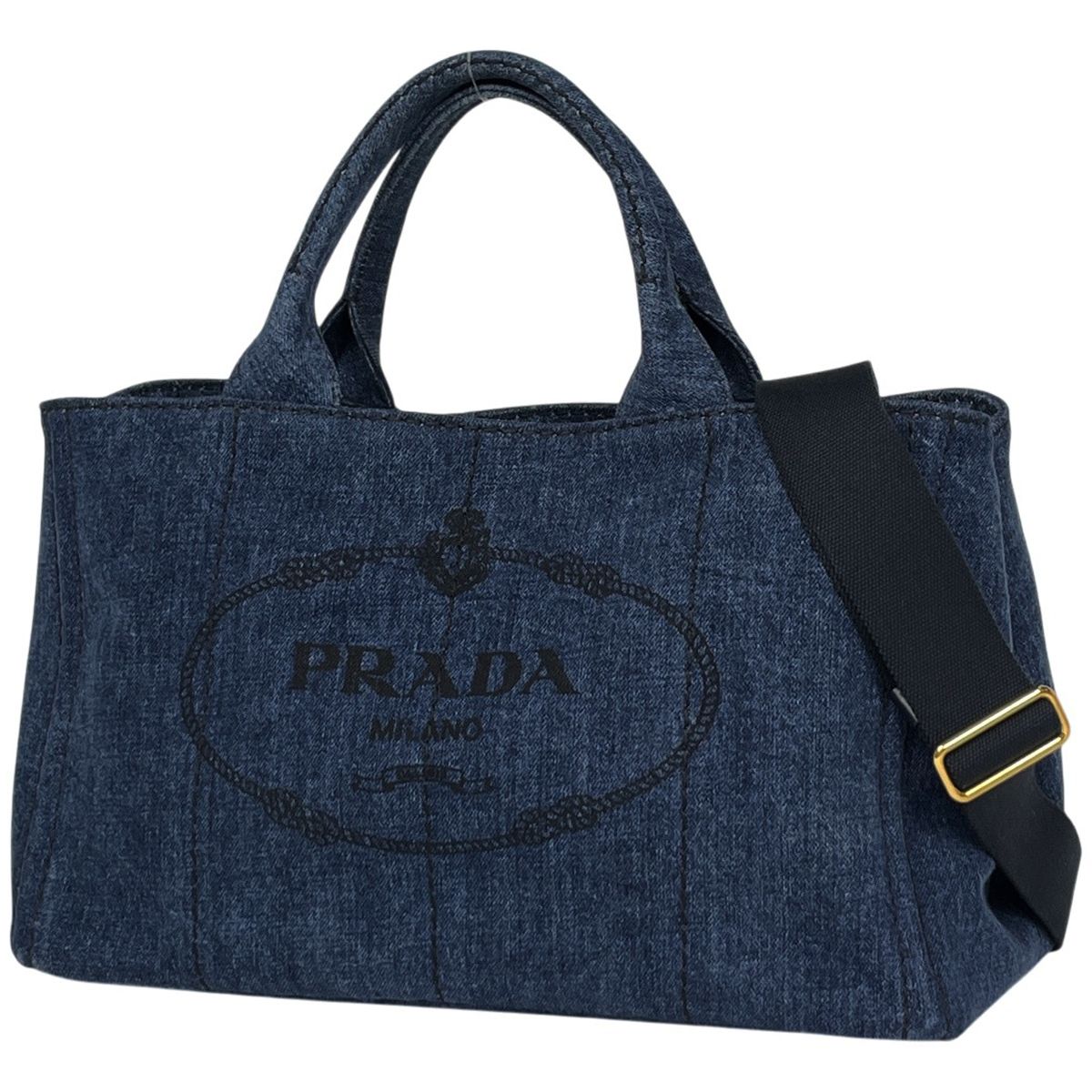 プラダ PRADA カナパ トート 2WAY デニム ブルー レディース 【中古】