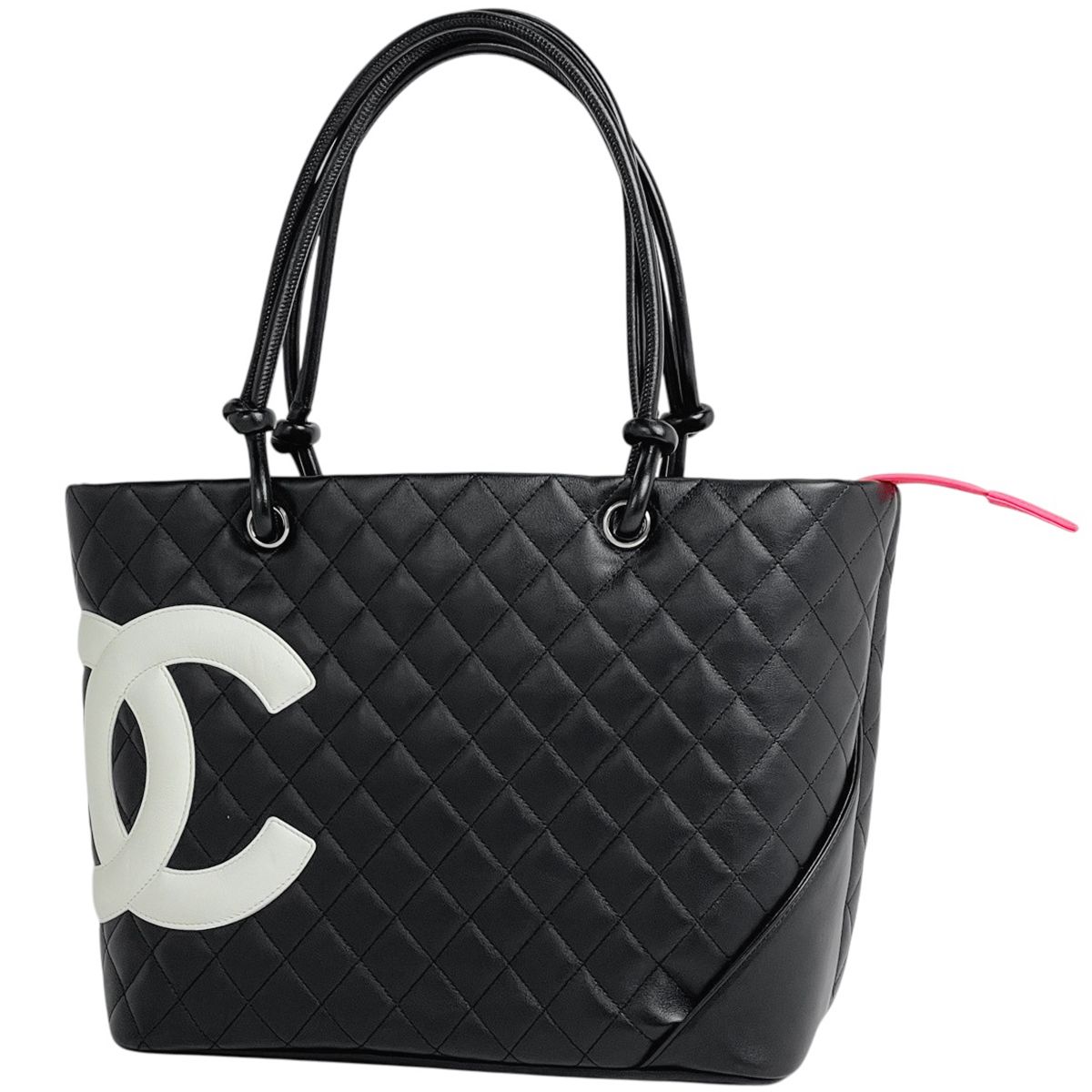 シャネル CHANEL カンボンライン ラージ トートバッグ レザー ブラック ホワイト レディース 【中古】 229,000円