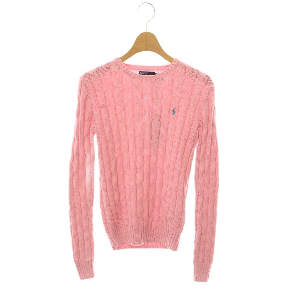 ポロ バイ ラルフローレン Polo by Ralph Lauren ケーブルニット コットン クルーネック セーター 長袖 XS ピンク /NR ■OS