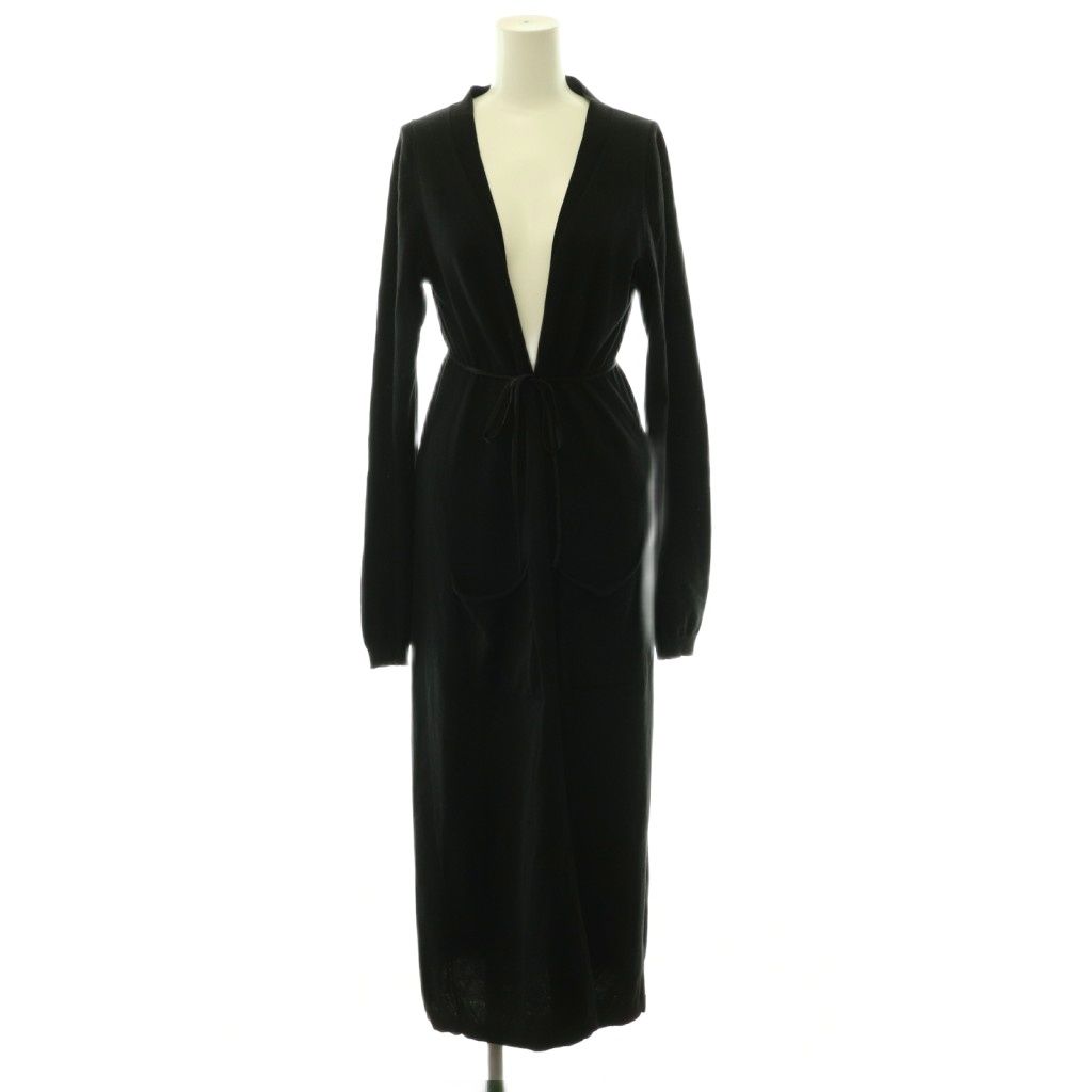 アンドゥムルメステール ANN DEMEULEMEESTER ロングニットカーディガン ベルト付き 36 ブラック /HK ■OS ■SH