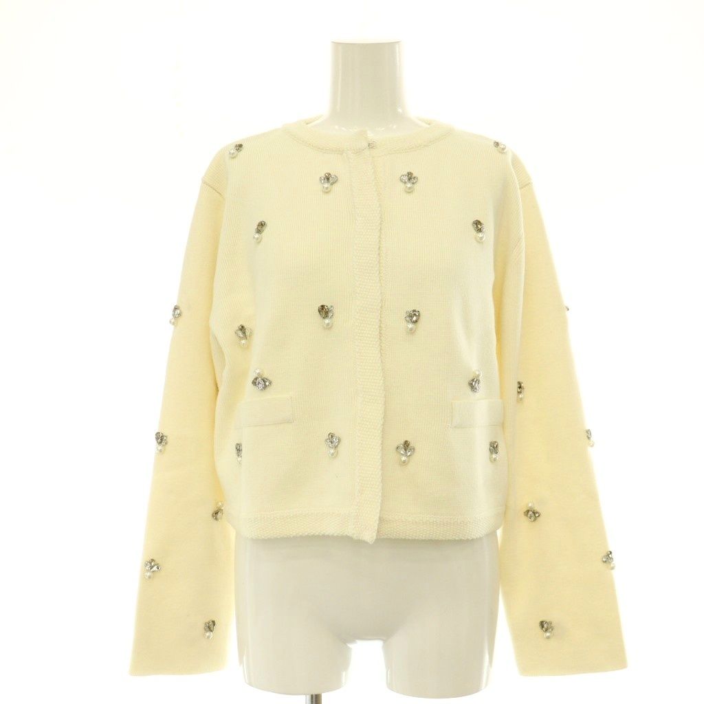 新品 anuans ビジューニットジャケット yellow アニュアンス anuans 24SS ビジューニットジャケット ノーカラー