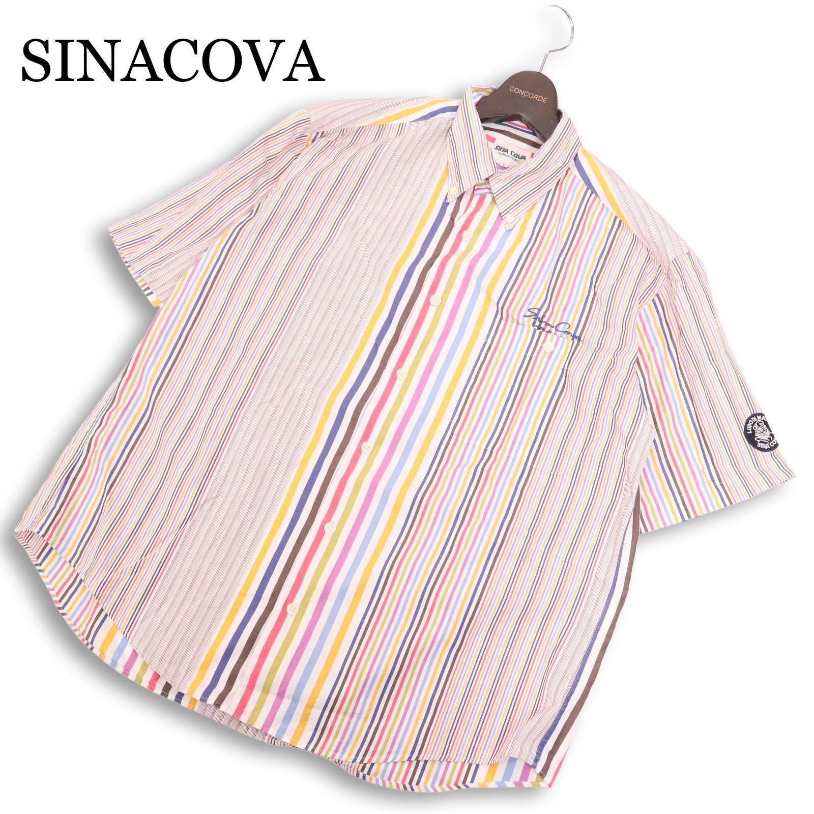 【未使用】シナコバ レーシング 半袖シャツ L ピンク ワッペン 刺繍 SINACOVA シナコバ 春夏 ロゴ刺繍&ワッペン☆ 半袖 ボタンダウン