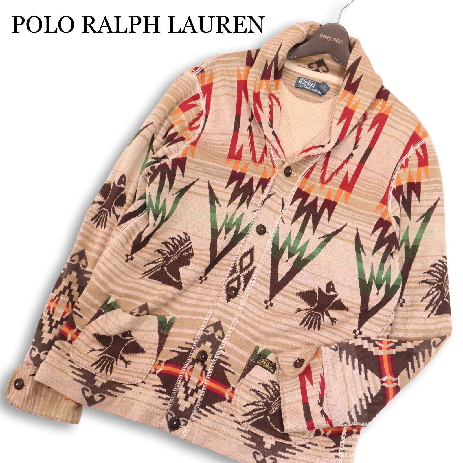 POLO RALPH LAUREN ポロ ラルフローレン 通年★ インディアン ネイティブ柄 ショールカラー カーディガン Sz.XL メンズ
