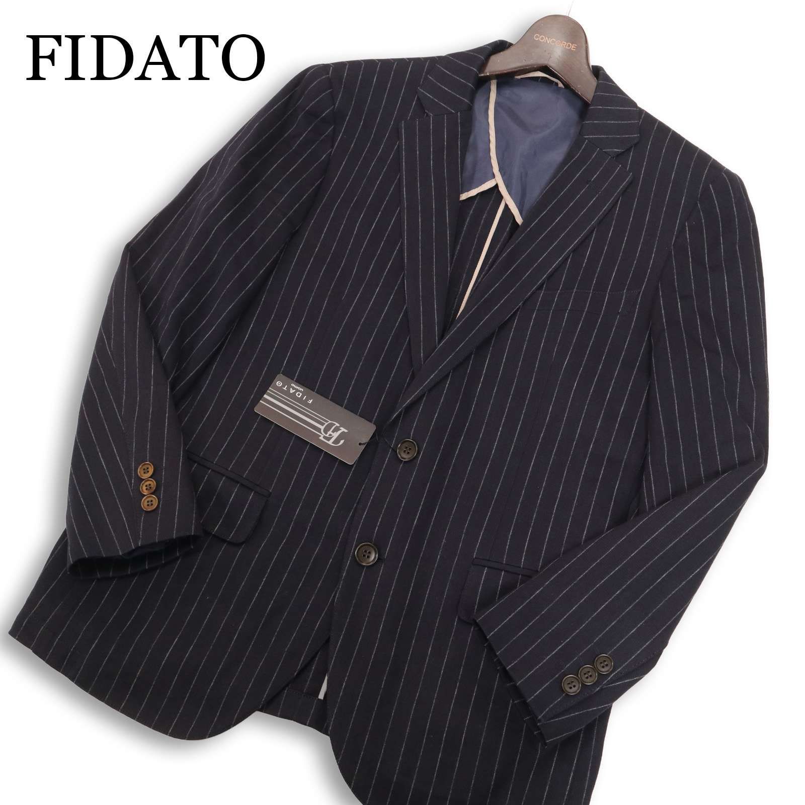 【新品 未使用】 FIDATO フィダート 通年★ストレッチ ストライプ アンコン トラベル テーラード ジャケット Sz.S メンズ 紺 新品 未使用】 FIDATO フィダート 通年☆ストレッチ ストライプ
