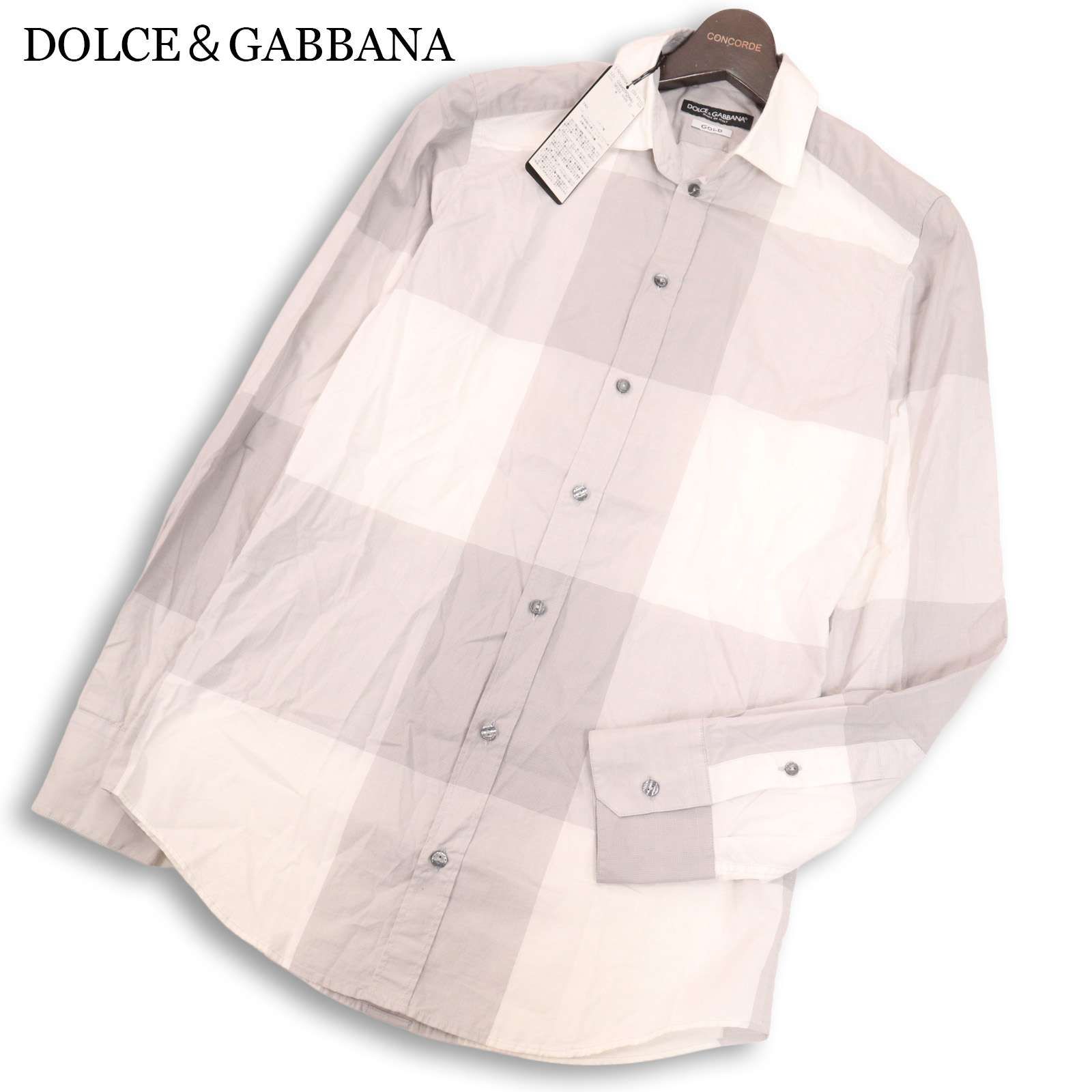 【新品 未使用】 DOLCE＆GABBANA ドルチェ＆ガッバーナ GOLD★長袖 スリム チェック シャツ イタリア製 Sz.14 1/2 37 メンズ