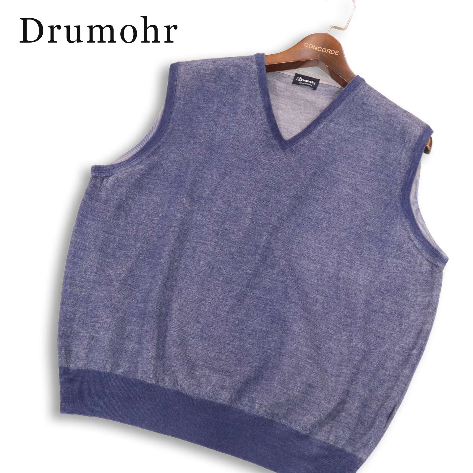 イタリア製★ Drumohr ドルモア 通年 メリノウール100%★ Vネック ニット ベスト 大きいサイズ Sz.52 メンズ