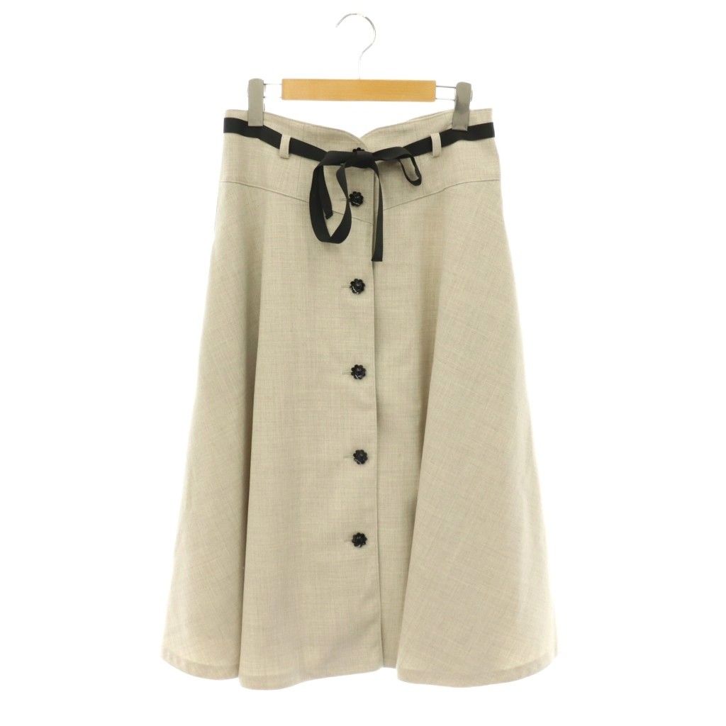 エムズグレイシー M'S GRACY 25SS 花ボタン付きフレアスカート ミモレ丈 ロング 40 ライトグレージュ /HS ■OS