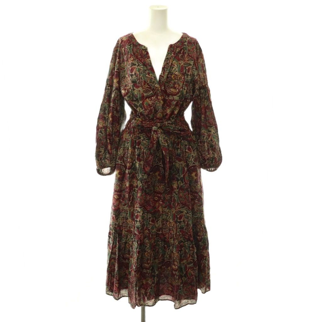 ローレンラルフローレン LAUREN RALPH LAUREN Floral Belted Cotton Voile Tiered Dress ワンピース 総柄 4 ボルドー マルチカラー /ES ■OS