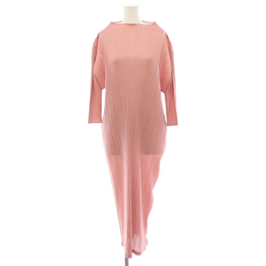 プリーツプリーズ PLEATS PLEASE イッセイミヤケ 25AW MONTHLY COLORS SEPTEMBER プリーツ ワンピース ボトルネック 七分袖 ロング 3 ピンク /HS ■OS