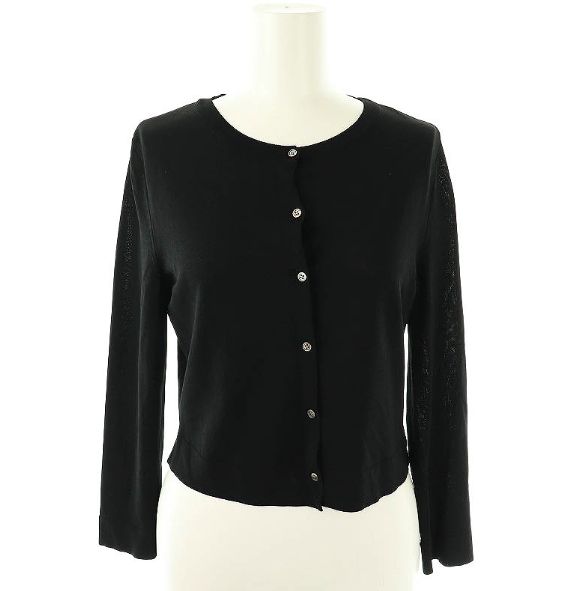 フォクシー FOXEY Cardigan Upper Standard ニットカーディガン クロップド丈 38 黒 ブラック ワンカラー 無地 ストレッチ /BB ■OS ▲H