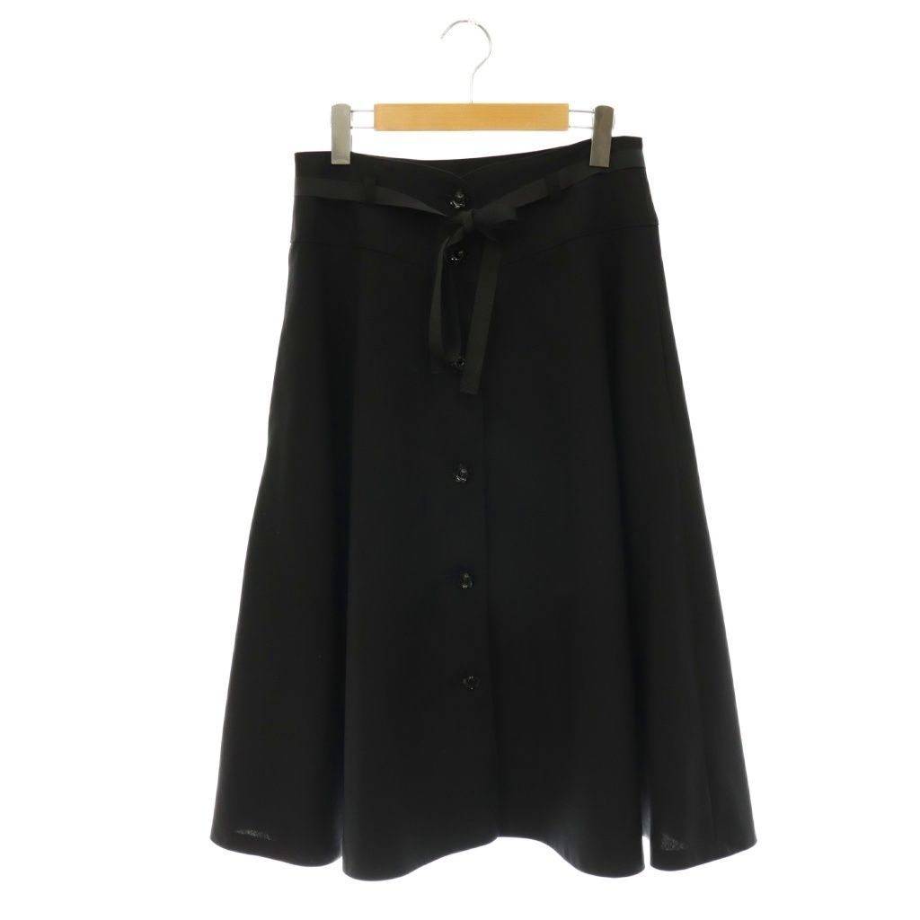 エムズグレイシー M'S GRACY 25SS 花ボタン付きフレアスカート ミモレ丈 ロング 40 黒 ブラック /HS ■OS