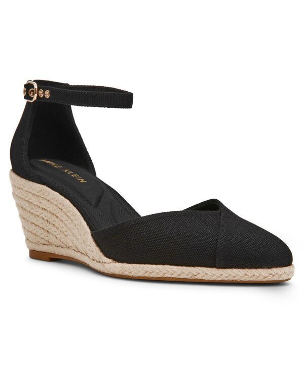 アンクライン レディース シューズ サンダル ヒール Anne Klein Womens Wilmott Wedge Heel Sandals Black Canvas ブラック