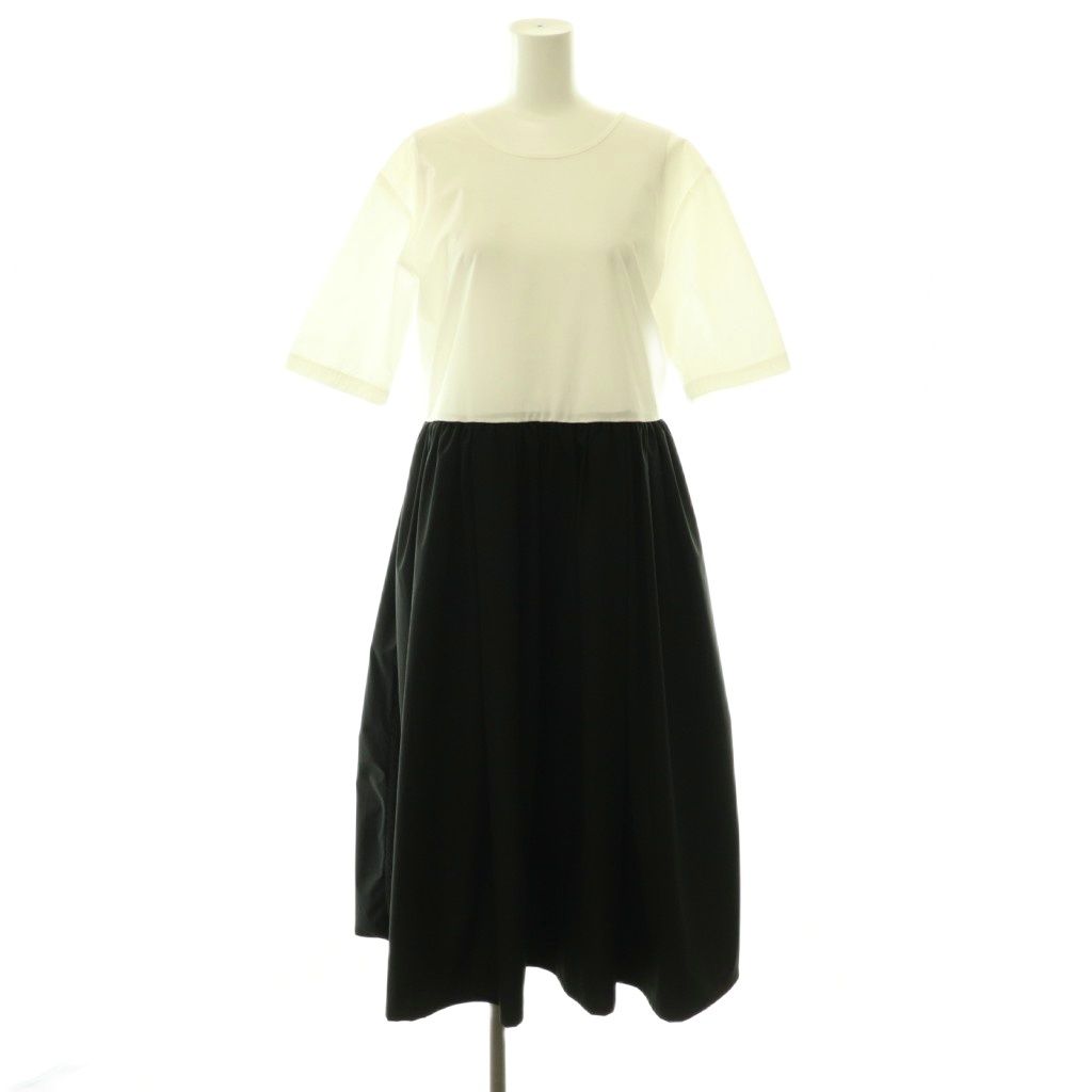 ザナインショップ THE 9 Shop EVERYDAY DRESS バイカラーワンピース 半袖 ロング 白 ホワイト 黒 ブラック /CX ■OS