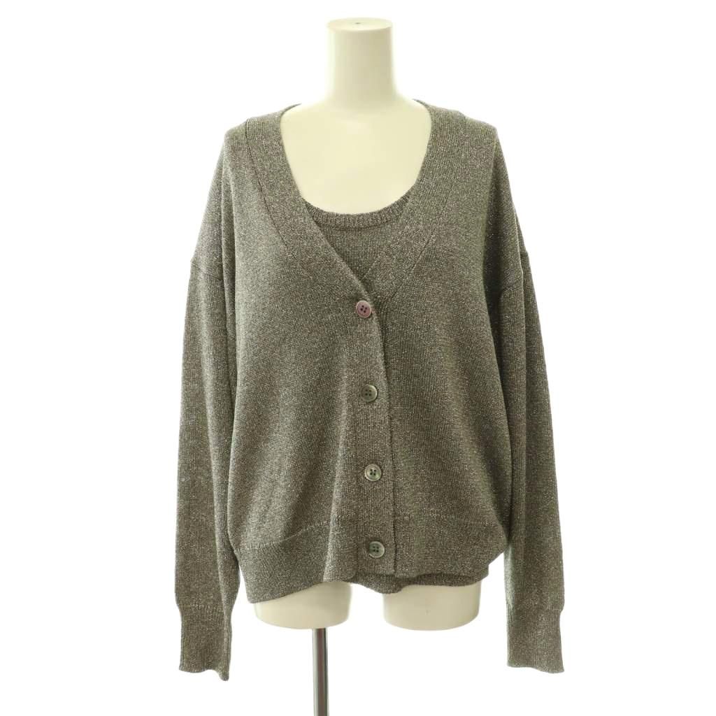 プルミエ アロンディスモン 1er Arrondissement 25SS Vネック ラメカーディガン タンクトップ アンサンブル ニット グレー /ES ■OS