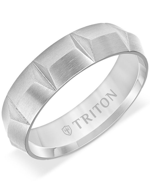 トリトン メンズ アクセサリー リング Triton Mens Carved Comfort Fit Wedding Band Titanium Gray グレー