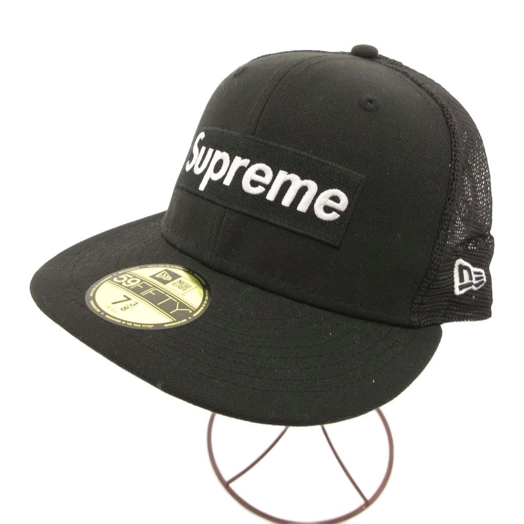 シュプリーム SUPREME × NEW ERA BOX LOGO CAP キャップ 帽子 ボックスロゴ メッシュ 7 3/8 黒 ブラック ☆AA★ /JS