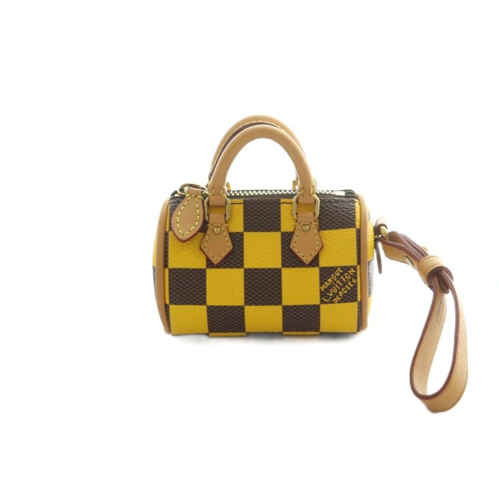 ルイヴィトン LOUIS VUITTON Mini Speedy Charm Damier pop バッグチャーム ミニポーチ ダミエ柄 茶 ブラウン 黄色 イエロー ベージュ M01694 /MI ■OS ■OH ■SH