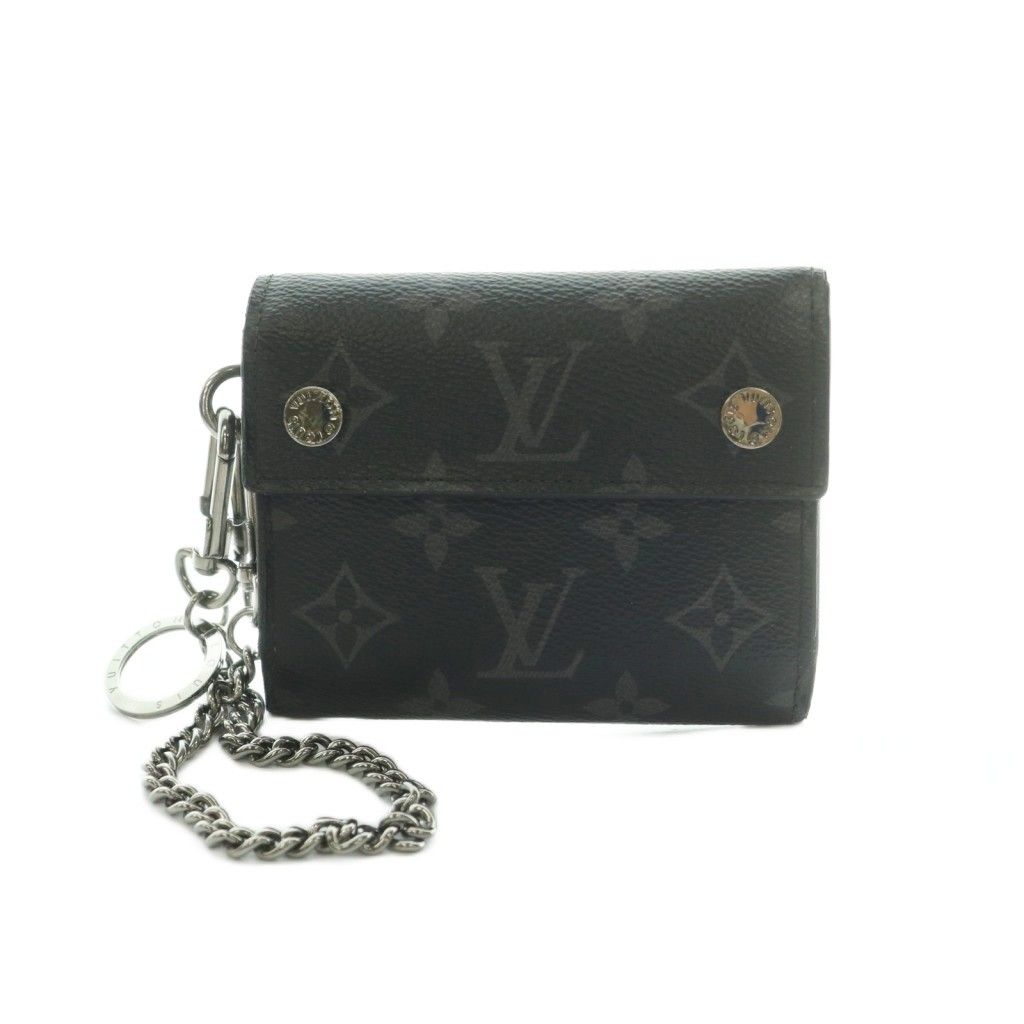 ルイヴィトン LOUIS VUITTON チェーン コンパクトウォレット 三つ折り財布 小銭入れ モノグラム柄 黒 ブラック M63510 /MI ■OS ■OH