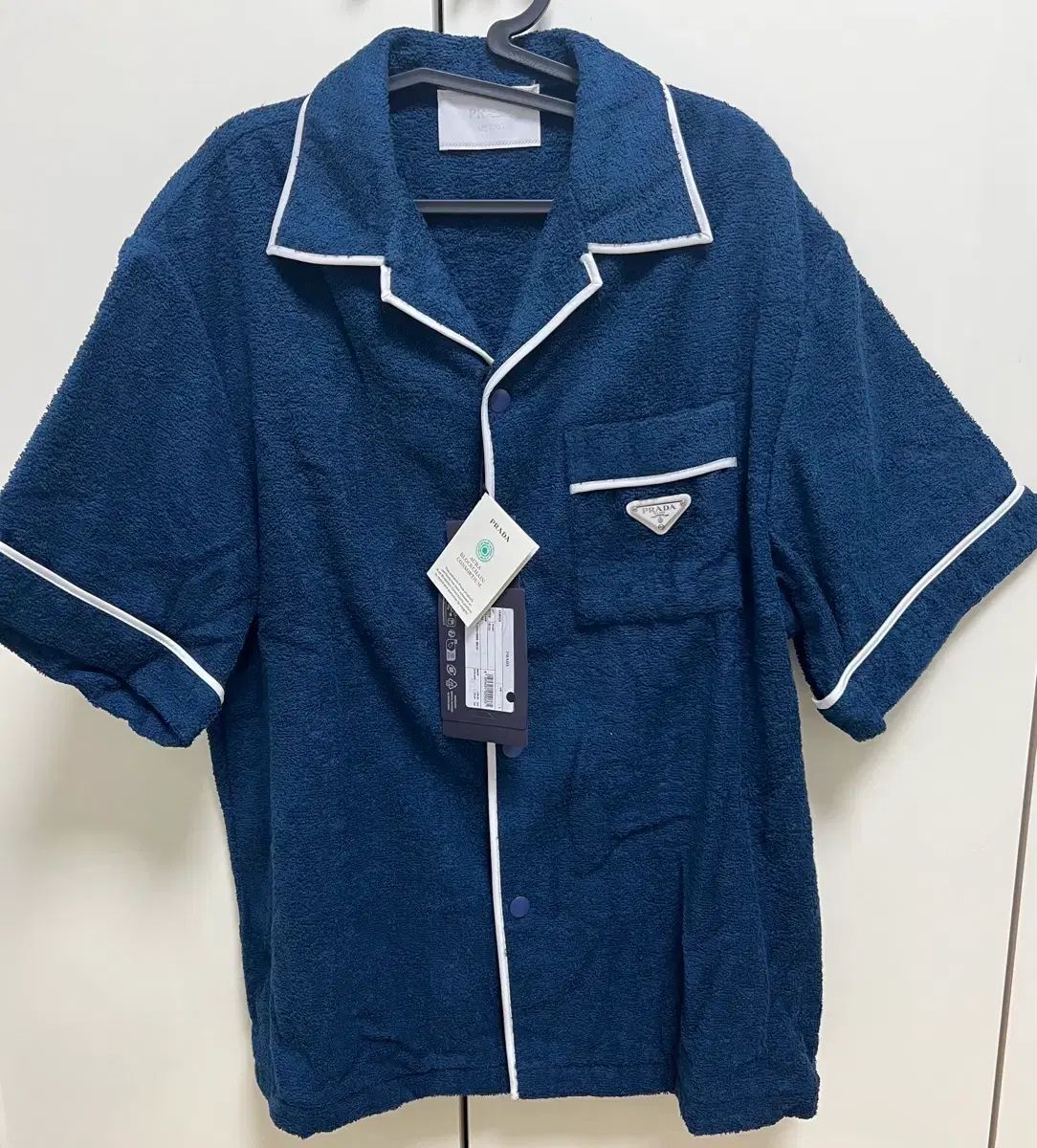 新) PRADA コットン ボーリング 半袖 シャツ (テリーシャツ) L サイズ