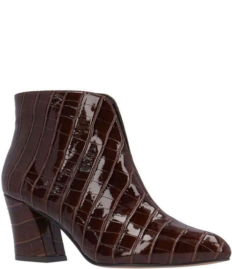 ジェイレニー レディース シューズ ブーツ・レインブーツ J Renee Tatum Croco Embossed Patent Dress Booties Brown ブラウン