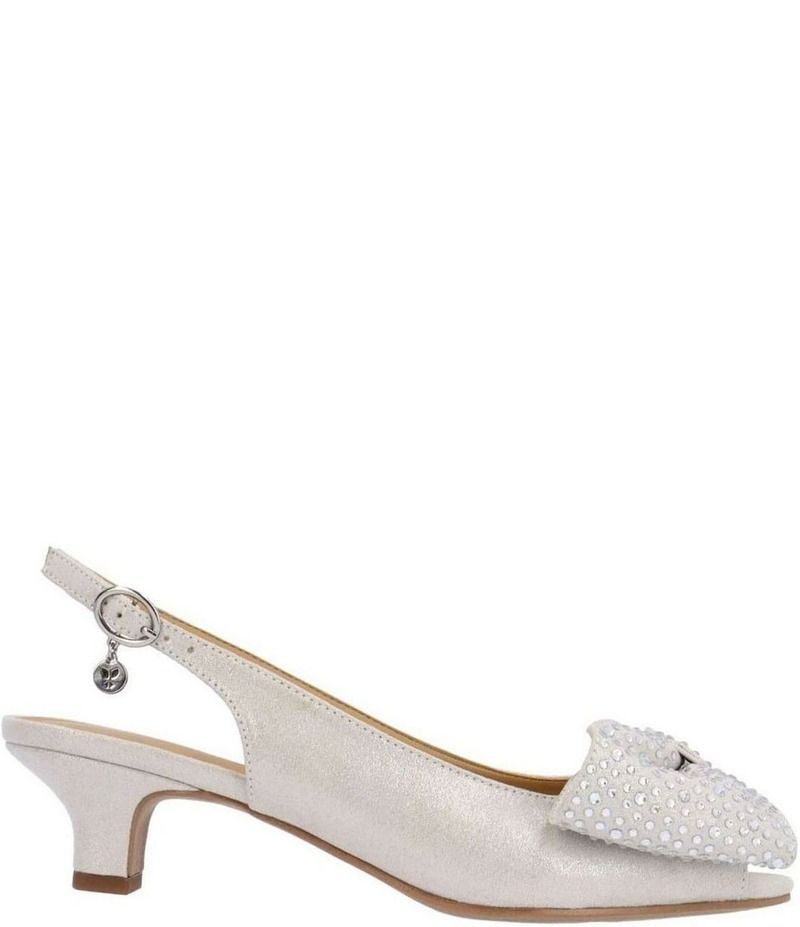 ジェイレニー レディース シューズ ヒール サテン J Renee Lirain Satin Embellished Bow Peep Toe Slingback Pumps Silver シルバー
