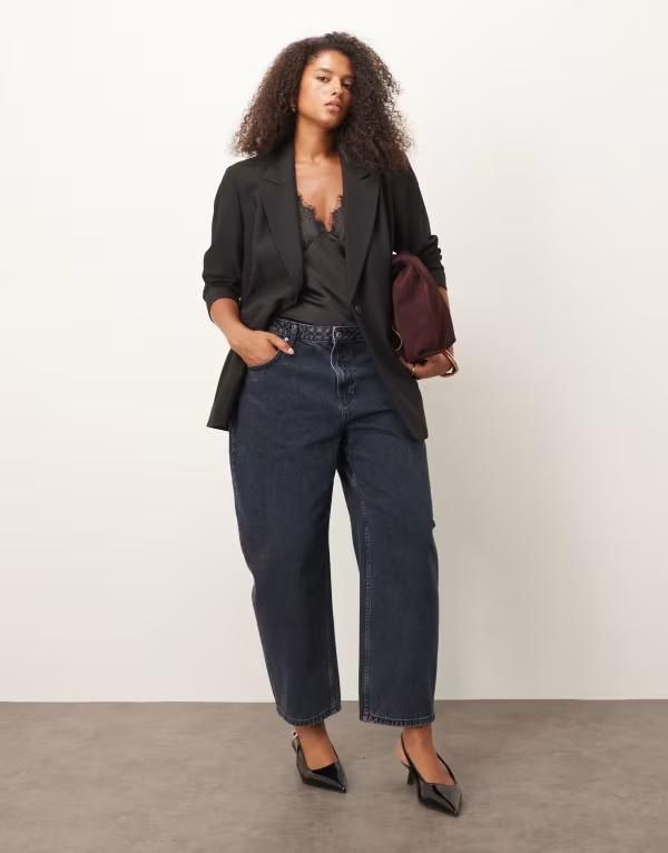 エイソス レディース ボトムス デニムパンツ ジーンズ ASOS Curve ASOS DESIGN Curve slim barrel jeans Blue black ブラック
