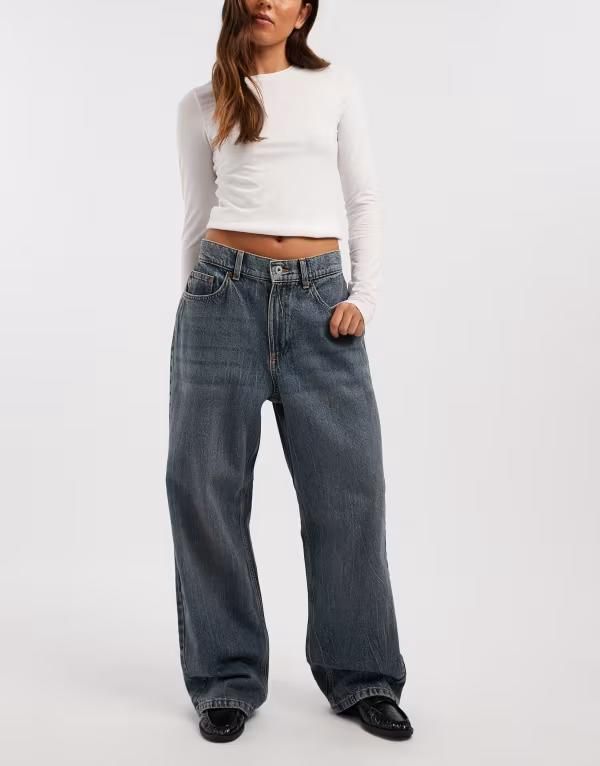コルージョン レディース ボトムス デニムパンツ ジーンズ COLLUSION antifit mid rise jeans in mid blue marble MID BLUE ブルー