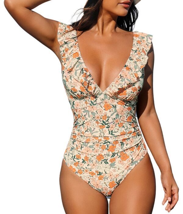 カップシー レディース 水着 上下セット フラワー柄 フラワー CUPSHE Womens Ditsy Floral Flutter One Piece Swimsuit Yellow イエロー