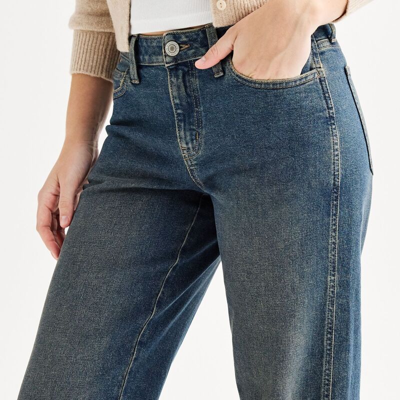 エスオー レディース ボトムス デニムパンツ ローライズ ジーンズ Juniors SO Low Rise Baggy Jeans Medium Dark Destructed