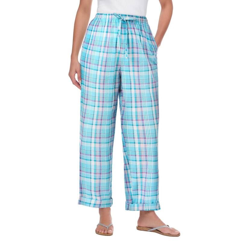 ウーマン ウィズイン レディース ボトムス カジュアルパンツ プラスサイズ Woman Within Womens Plusize Seersucker Pant Paradise Blue Plai