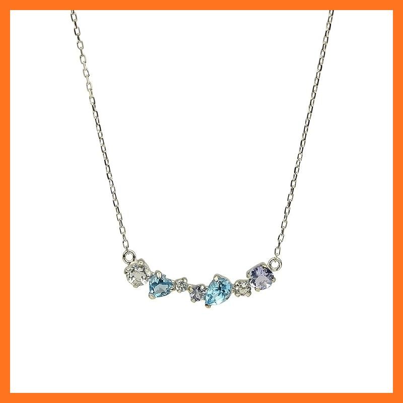 【新品】 [四葉のクローバー] ラインネックレス K10 10k ホワイトゴールド アクアマリン ブルートパーズ タンザナイト 3月 11月 12月 誕生石 :Ma564