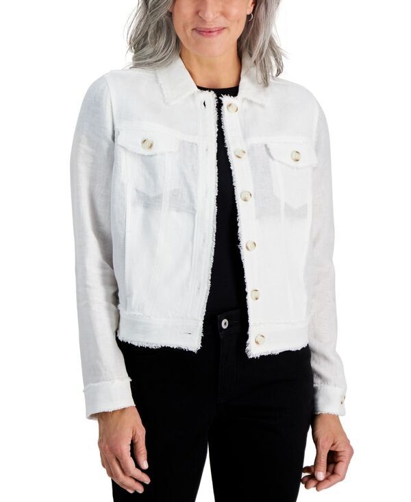 チャータークラブ レディース アウター ジャケット・ブルゾン リネン Charter Club Womens 100 Linen Jacket Bright White ホワイト