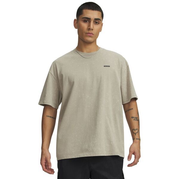 アンダーアーマー メンズ トップス Tシャツ ロゴ Under Armour Mens Heavyweight Oversized Logo Wash TShirtimberwolf Taupe トー