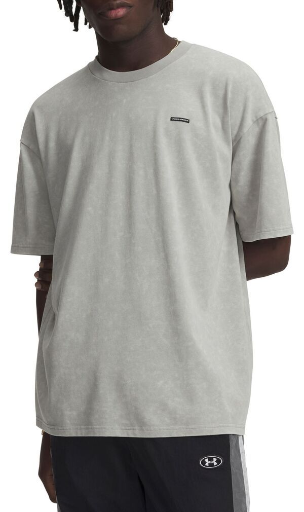 アンダーアーマー メンズ トップス Tシャツ ロゴ Under Armour Mens Heavyweight Oversized Logo Wash TShirtitaniumWhite ホワイト