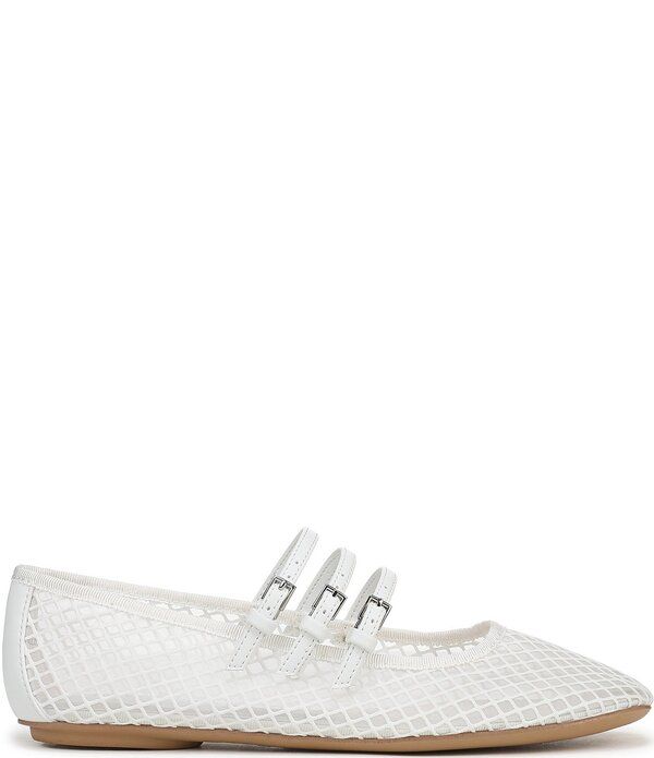 フランコサルト レディース シューズ パンプス メッシュ Franco Sarto Tatum Fishnet Mesh Triple Strap Mary Jane Ballet Flats Whi