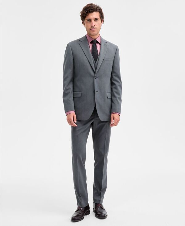 ダナ キャラン ニューヨーク メンズ トップス ベスト DKNY Mens ModernFit Vested Nested Suit Gray Pindot グレー