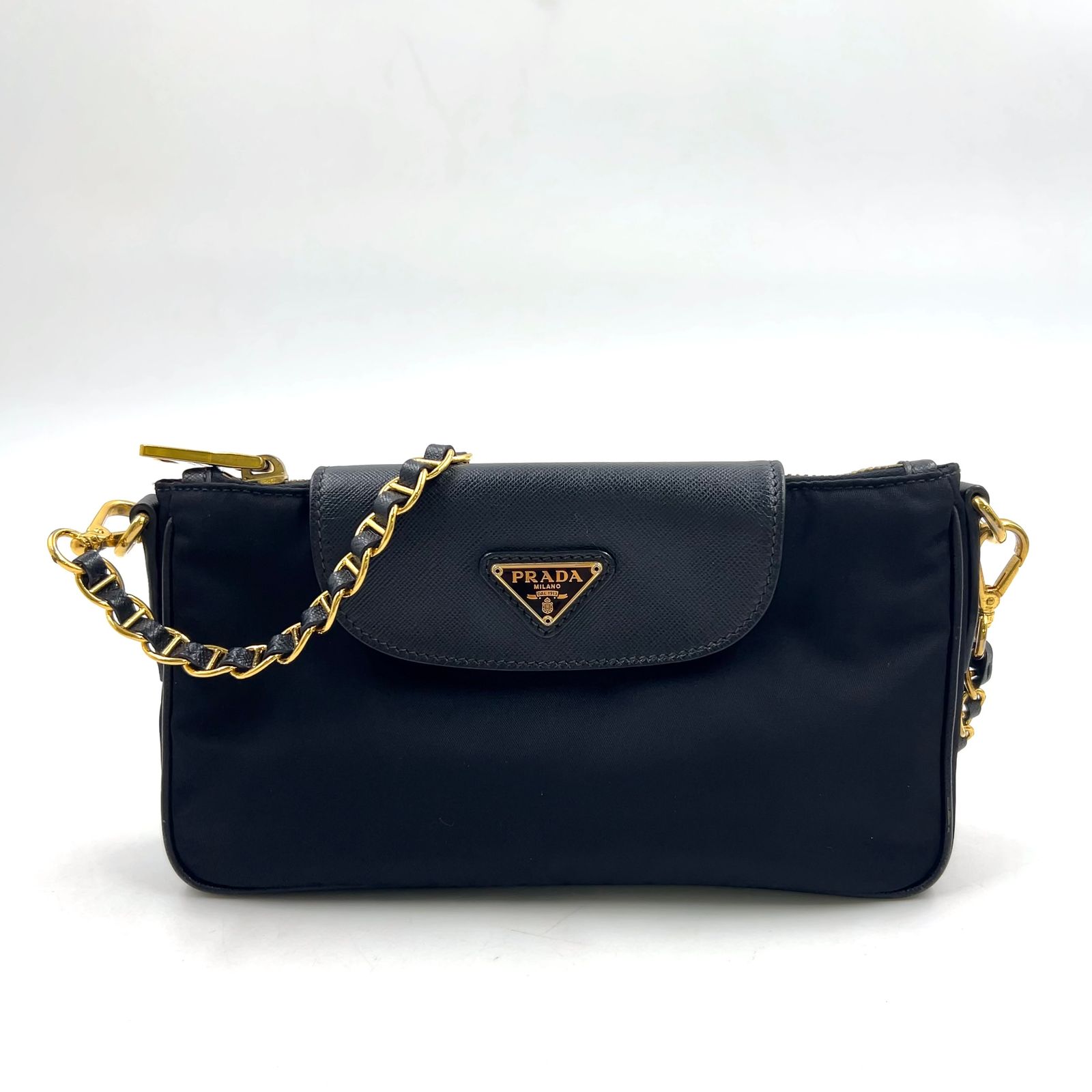 新着】PRADA テスート サフィアーノ ナイロン、サフィアーノレザー