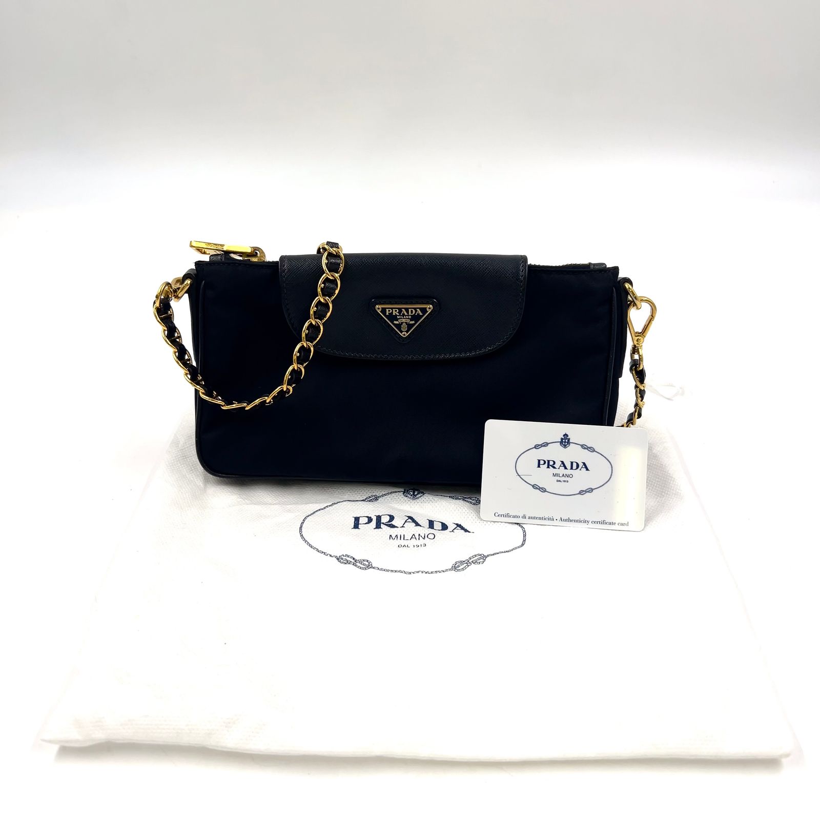 PRADA テスート サフィアーノ ナイロン、サフィアーノレザー ブラック