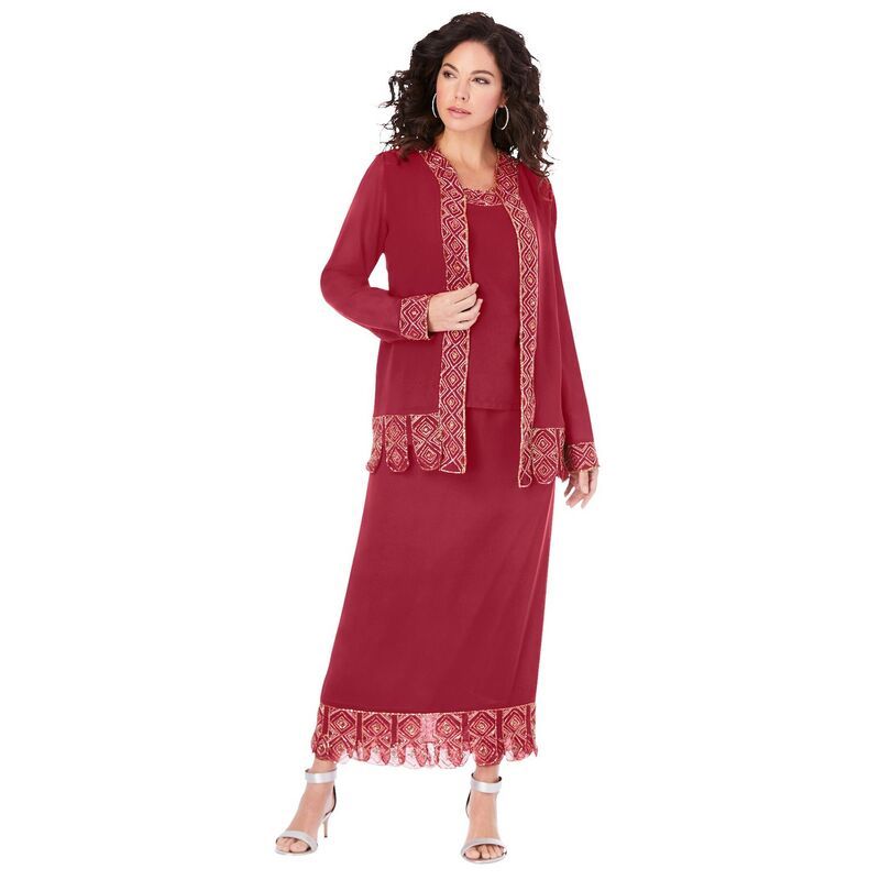 ロアマンズ レディース トップス ワンピース プラスサイズ スカート Roamans Womens Plusize Beaded Skirt Set Classic Red レッド