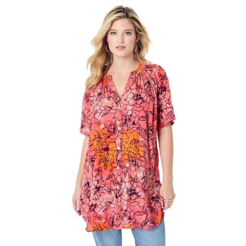 ロアマンズ レディース トップス Tシャツ プラスサイズ Roamans Womens Plusize Angelina Tunic Top Short Sleeve Flowy Fit Everyd