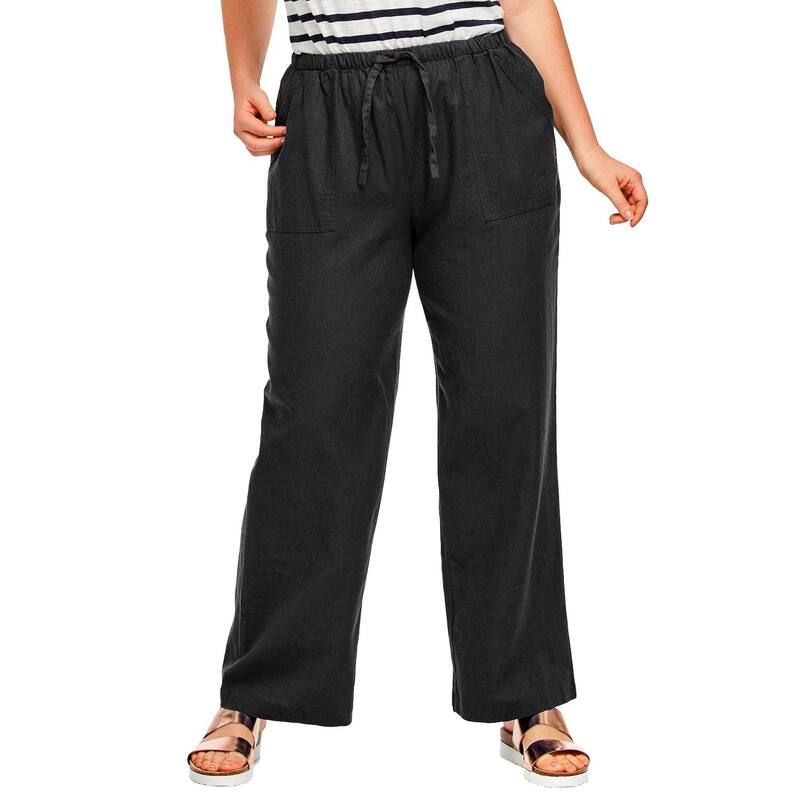 Ellos レディース ボトムス カジュアルパンツ プラスサイズ リネン ellos Plusize LinenBlendrawstring Pants Black ブラック