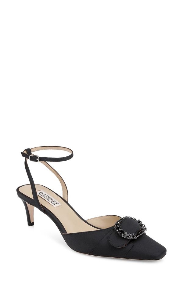 バッジェリーミシュカ レディース シューズ ヒール アンクル BADGLEY MISCHKA Odesza Kitten Heel Ankle Strapump Black Crepe ブラック