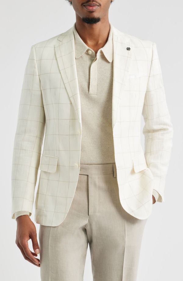 ボス メンズ アウター ジャケット・ブルゾン スリムフィット コート リネン BOSS Hutson Slim Fit Windowpane Check Linen Blend Sport Coat