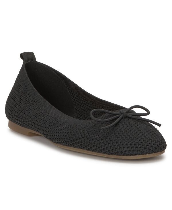 【送料無料】 ラッキーブランド レディース スリッポン・ローファー シューズ Womens Taneric Bow SlipOn Ballet Flats Black Knit