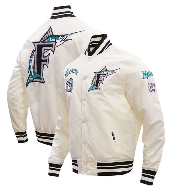 プロスタンダード メンズ アウター ジャケット・ブルゾン サテン Pro Standard Mens Miami Marlins Cream Retro Rib Satin Jacket NoColo