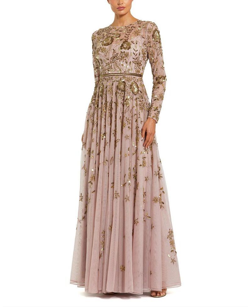 マックダガル レディース トップス ワンピース A ライン フラワー柄 フラワー Mac Duggalong Sleeve Hand Embellished Floral Aline Gown Moc
