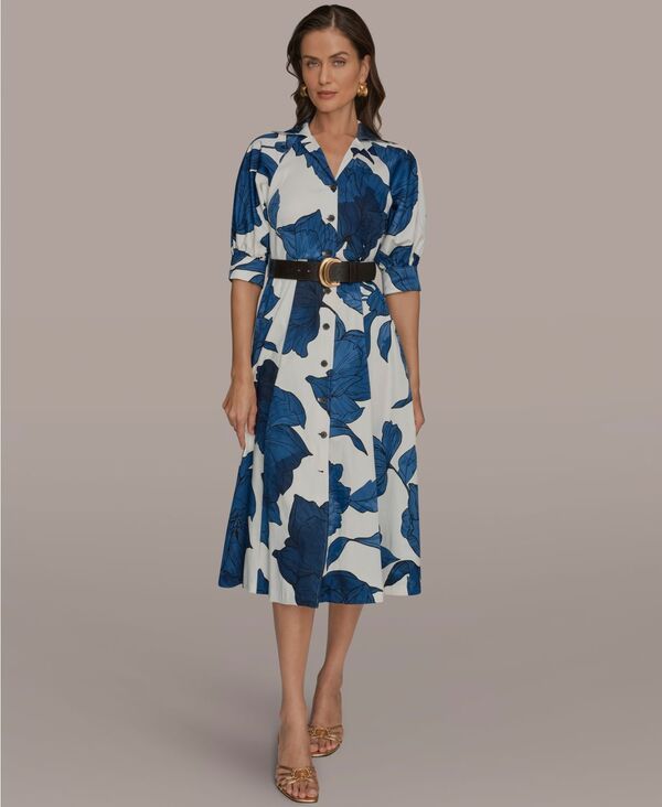ダナ キャラン ニューヨーク レディース トップス シャツ A ライン フラワー柄 フラワー Donna Karanew York Womens Floral Belted ALine Shirt D